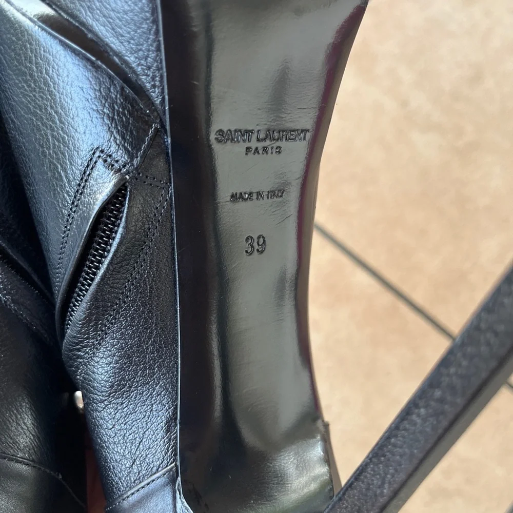 SAINT LAURANT PARIS/YSL LADIES BLACK SILVER STUD PLATFORM HEEL BOOTIES-9M - Picture 10 of 16
